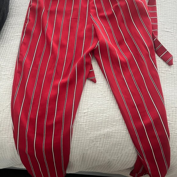 Stylish Red Striped Paperbag Waist Pants - Picture 4 of 7